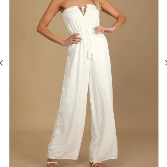 Lulus Pants - Lulu's Ivory Swiss Dot Strapless Jumpsuit New With Tags